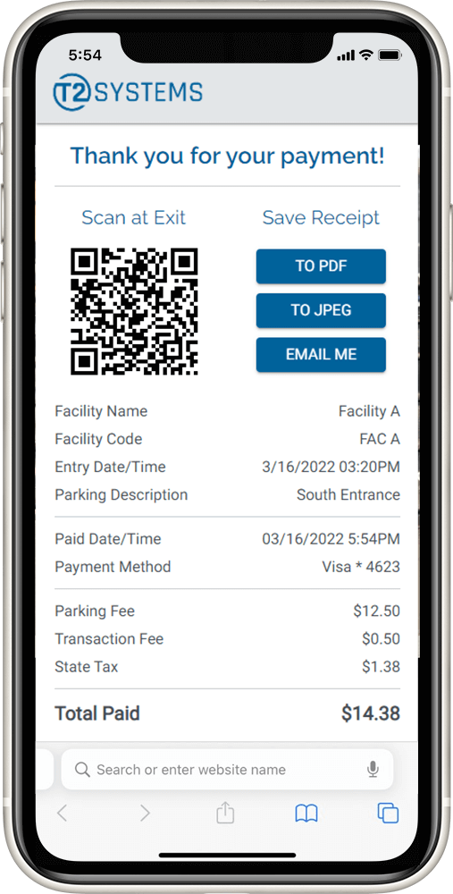 T2 PARCS PoP Payment Screen